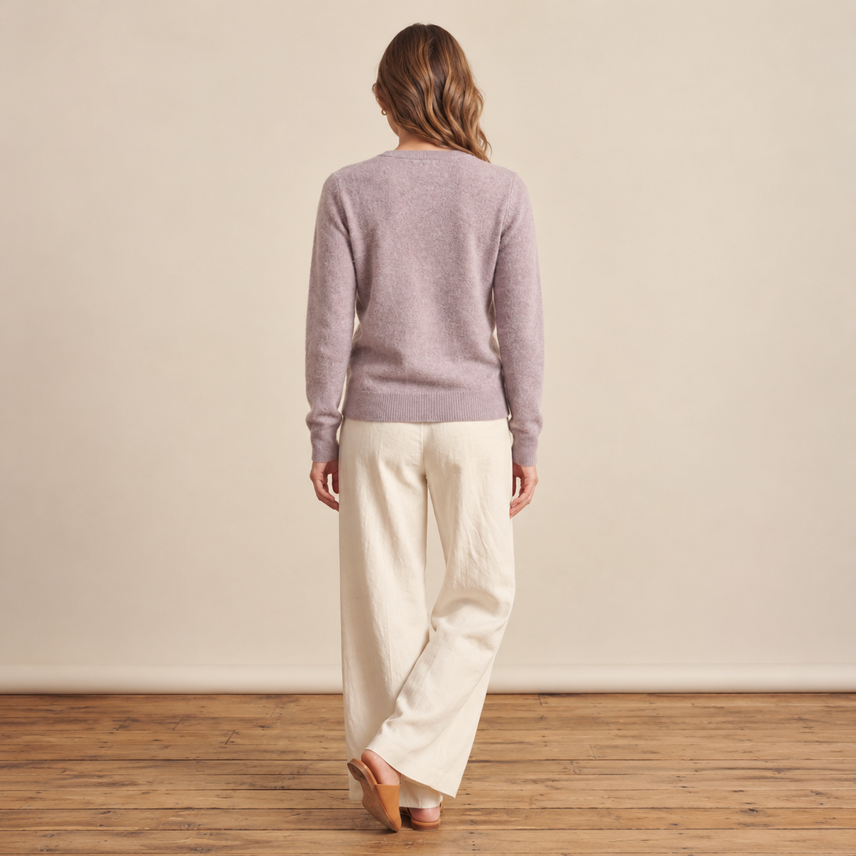 Jersey de Cuello Redondo de Cashmere Puro para Mujer
