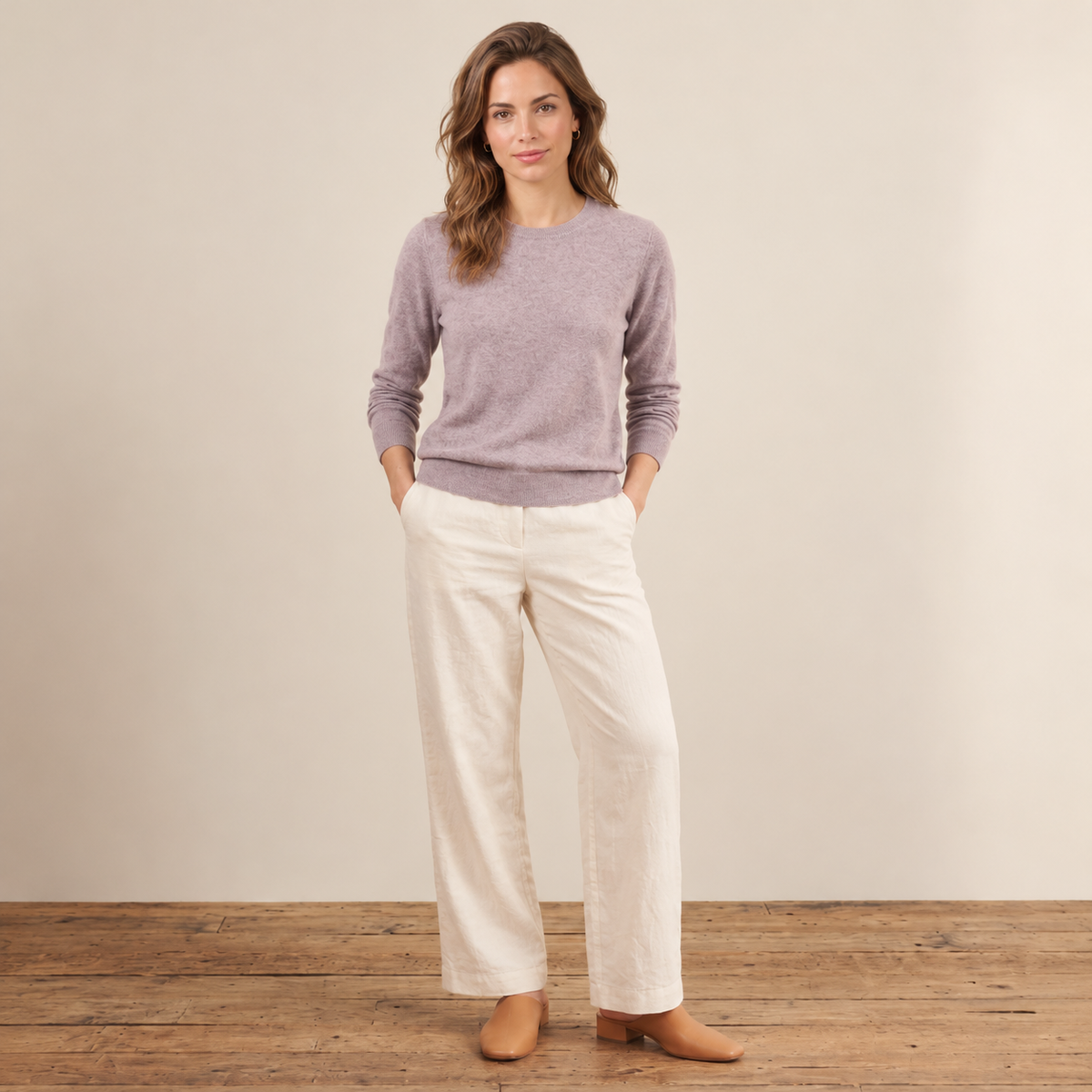 Jersey de Cuello Redondo de Cashmere Puro para Mujer