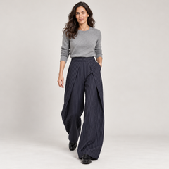 Women's High-Waisted Pleated Wide Leg Pants - Front Darts