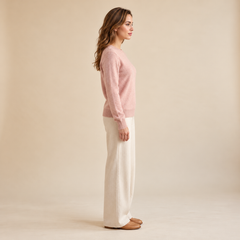 Jersey de Cuello Redondo de Cashmere Puro para Mujer