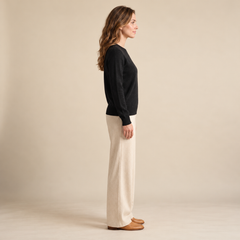 Jersey de Cuello Redondo de Cashmere Puro para Mujer