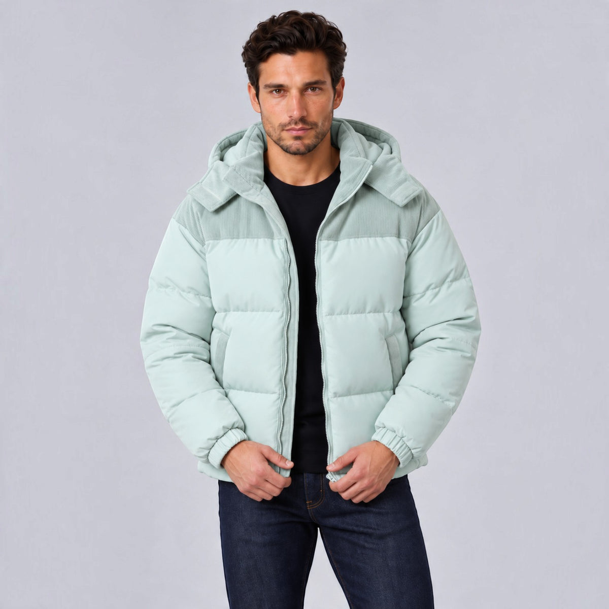 Men's Nordic Style Hooded Puffer Jacket with Pockets