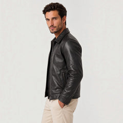 Chaqueta Hombre Efecto Piel Cremallera Corte Regular