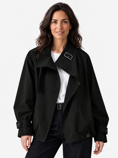 Chaqueta Mujer Trench Corta con Hebilla en el Cuello