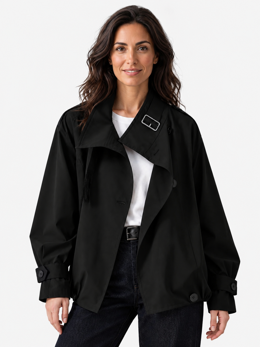 Chaqueta Mujer Trench Corta con Hebilla en el Cuello