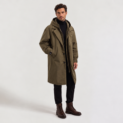 Men's Long Waterproof Hooded Parka - Full-Length Rain Coat