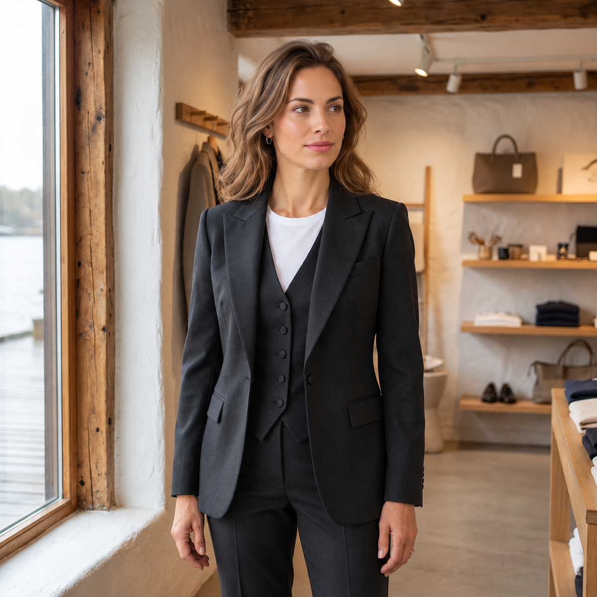 Traje de Tres Piezas Mujer Solapas de Pico