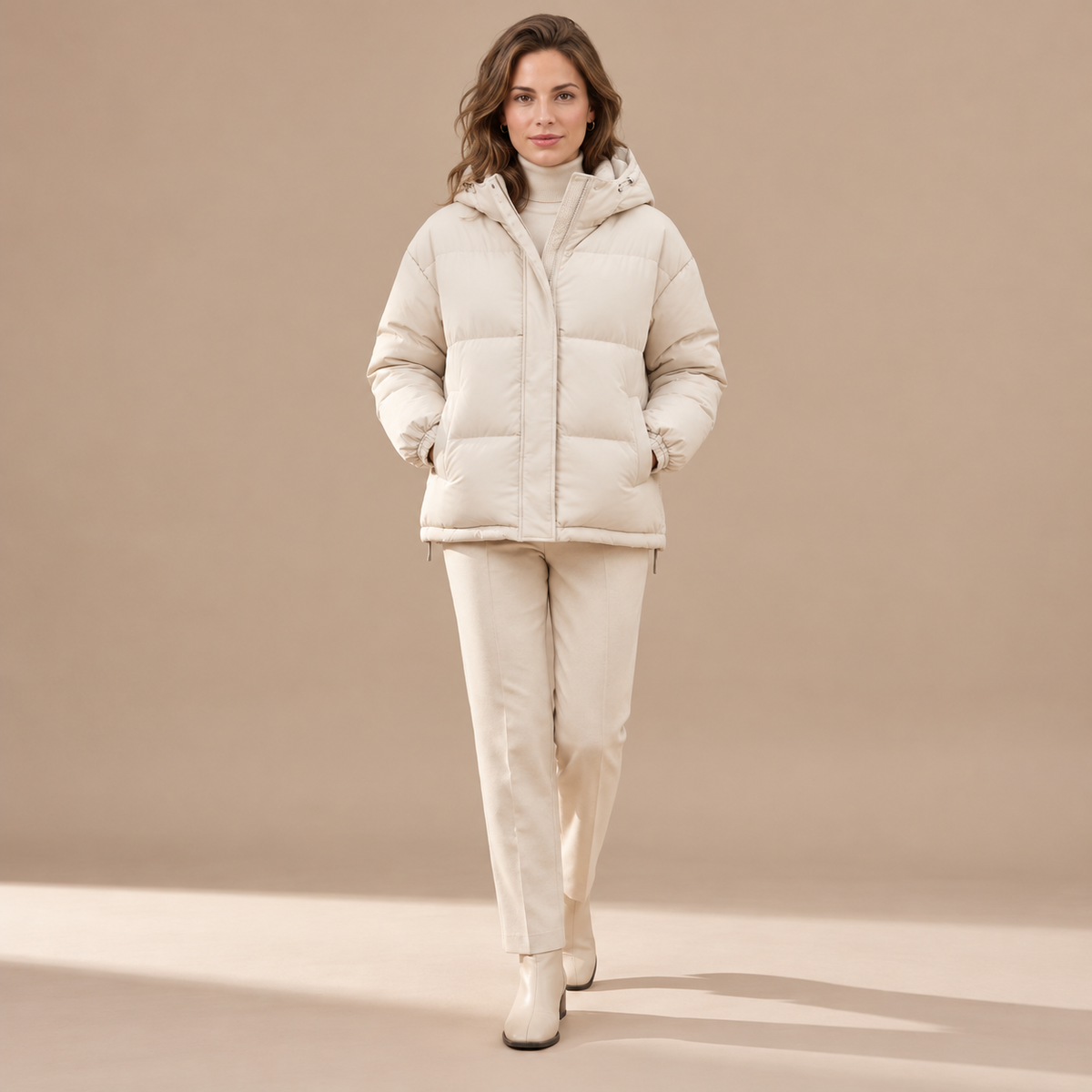 Women's Oversized Hooded Puffer Jacket - Loose Fit Quilted Coat
