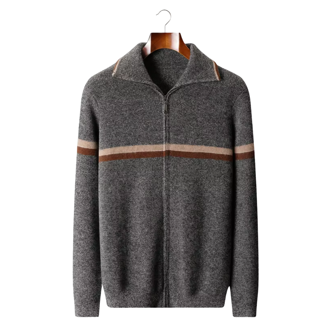 Cárdigan de Cashmere Hombre Premium – 100% Cashmere con Cremallera y Rayas