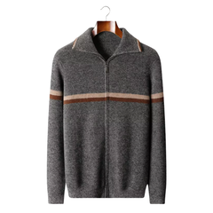 Cárdigan de Cashmere Hombre Premium – 100% Cashmere con Cremallera y Rayas