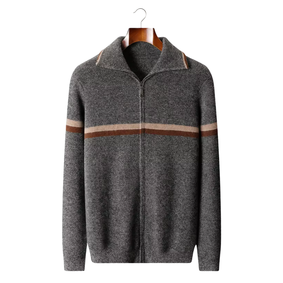 Cárdigan de Cashmere Hombre Premium – 100% Cashmere con Cremallera y Rayas