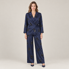 Women's Navy Blue Sequin Blazer and Pants Suit Set