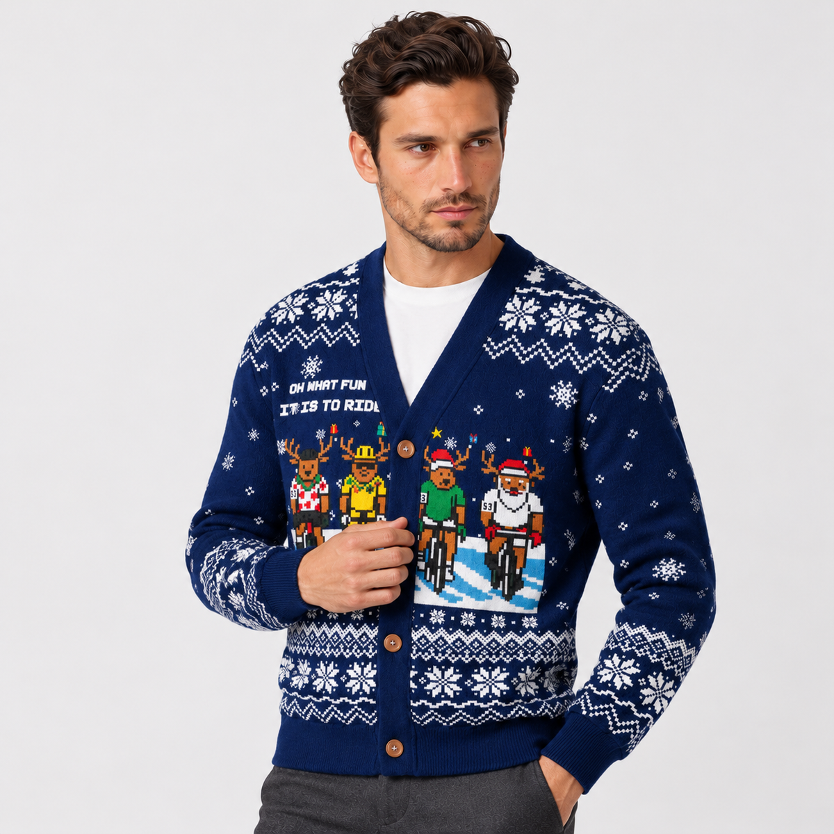 Men's Christmas Cardigan - Reindeer Pattern Holiday Sweater