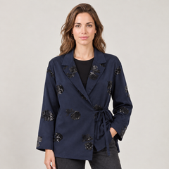 Women's Navy Blue Sequin Blazer and Pants Suit Set