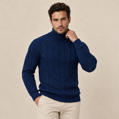 Men's Cable Knit Turtleneck Sweater - Chunky Pullover