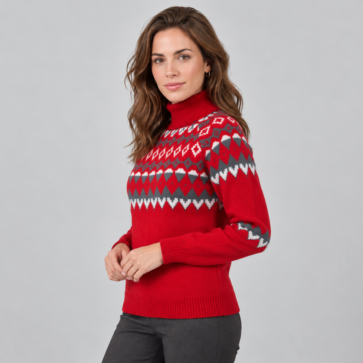 Jersey de Mujer de Cuello Alto con Estampado Fair Isle