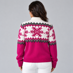 Jersey Fair Isle Mujer Media Cremallera Cuello Embudo Copos de Nieve