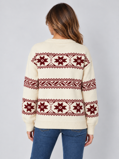 Jersey Fair Isle Mujer Copos de Nieve Cuello Redondo Oversize