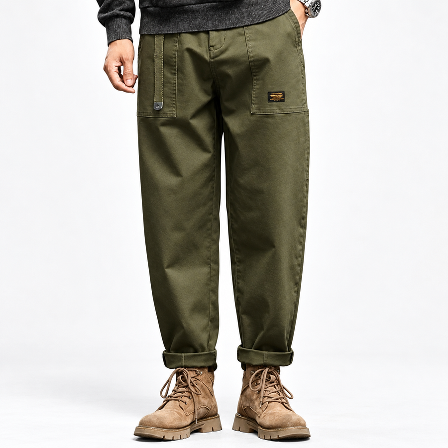 Men's Cargo Pants with Patch Pockets - Belt Detail