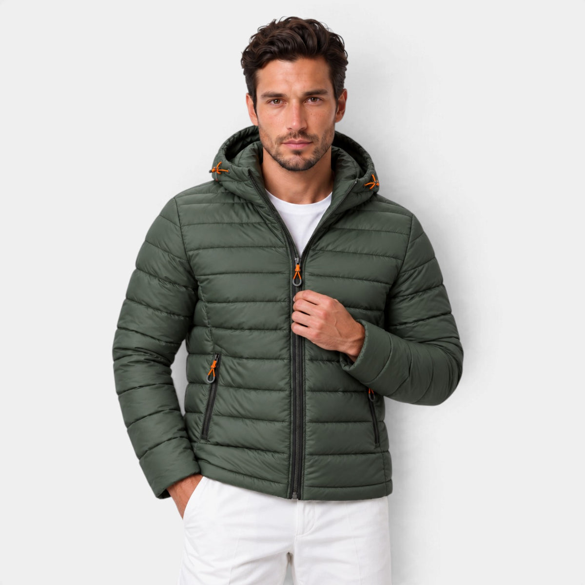 Chaqueta Acolchada con Capucha para Hombre Cremallera Completa