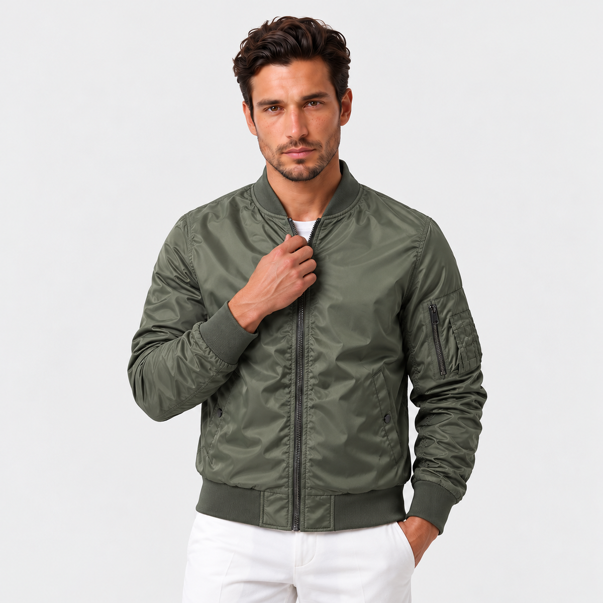 Men's Bomber Jacket - Ribbed Collar and Cuffs, Up to 5XL