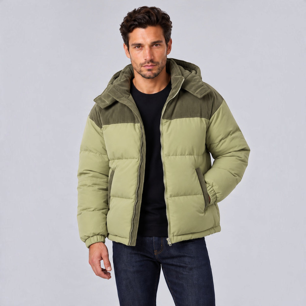 Men's Nordic Style Hooded Puffer Jacket with Pockets