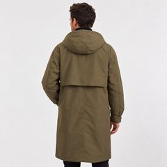 Men's Long Waterproof Hooded Parka - Full-Length Rain Coat