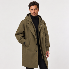 Men's Long Waterproof Hooded Parka - Full-Length Rain Coat