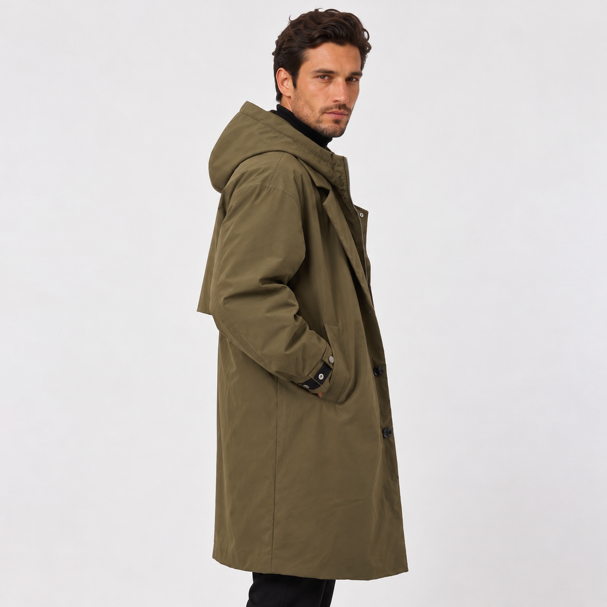 Men's Long Waterproof Hooded Parka - Full-Length Rain Coat