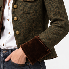 Chaqueta Acolchada Mujer Tweed Espiga con Botones Dorados