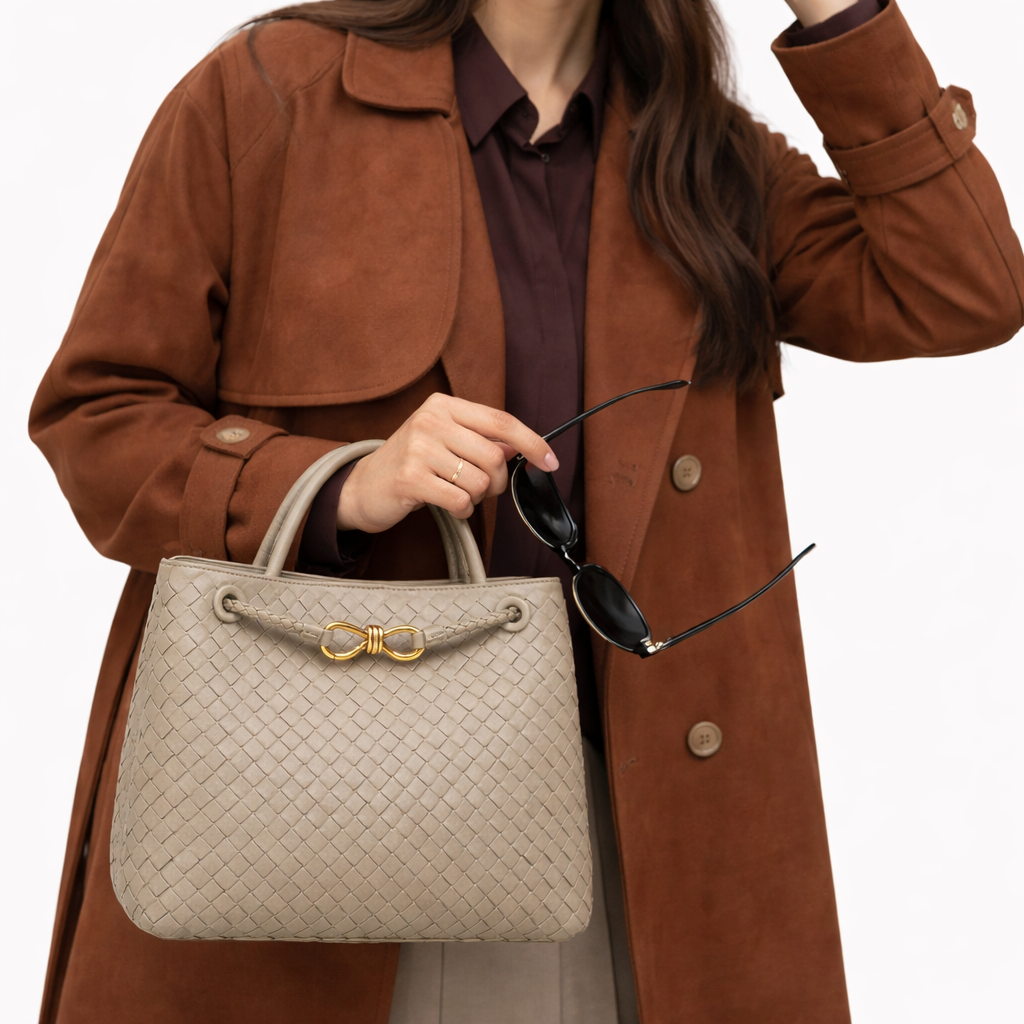 Women's Woven Vegan Leather Tote Bag - Everyday Shoulder Bag