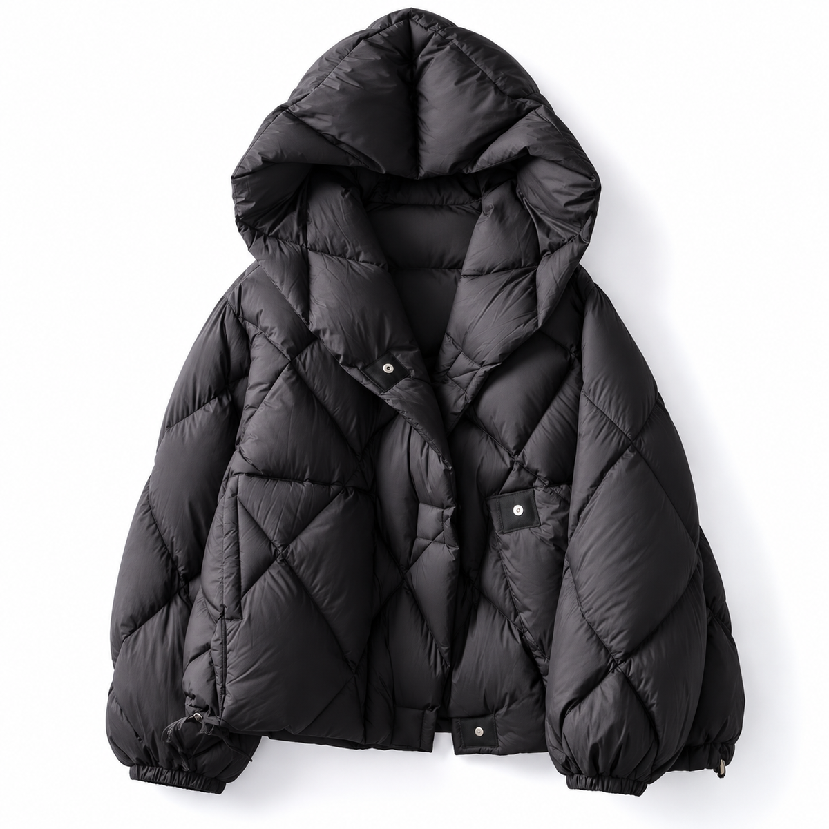 Women's Cropped Hooded Puffer Jacket - Loose Fit