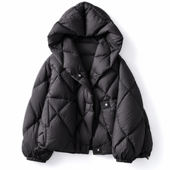 Women's Cropped Hooded Puffer Jacket - Loose Fit
