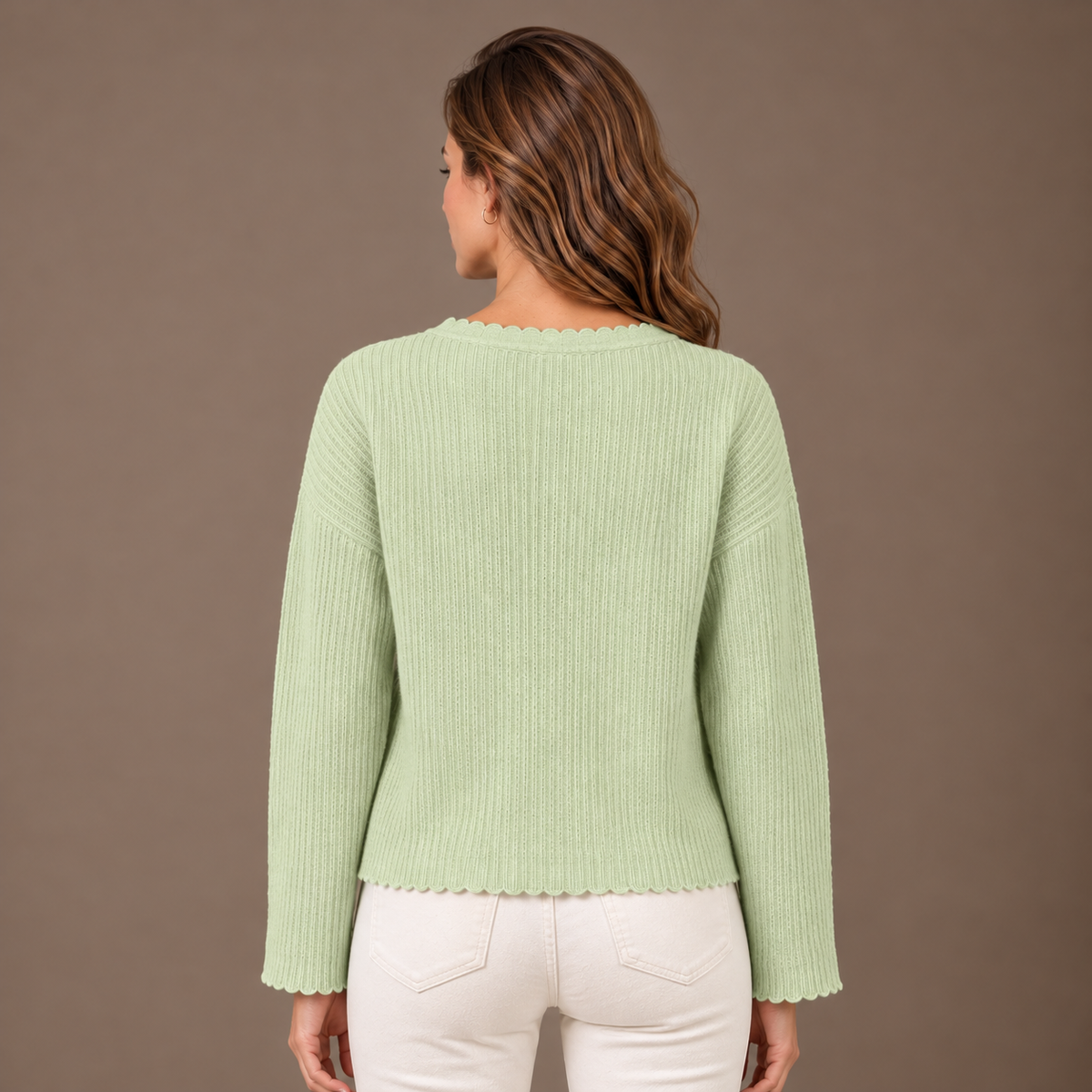 Jersey de Punto Mujer con Bordes Festoneados