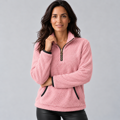 Jersey Mujer de Borreguito con Media Cremallera y Cuello Alto
