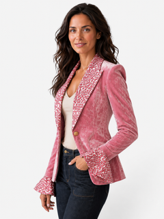 Blazer Mujer Terciopelo Leopardo Elegante