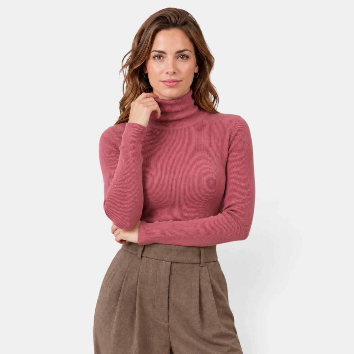 Jersey de Cachemira Mujer Cuello Alto Entallado
