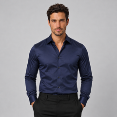 Camisa Hombre Slim Fit Elástica Acabado Satinado