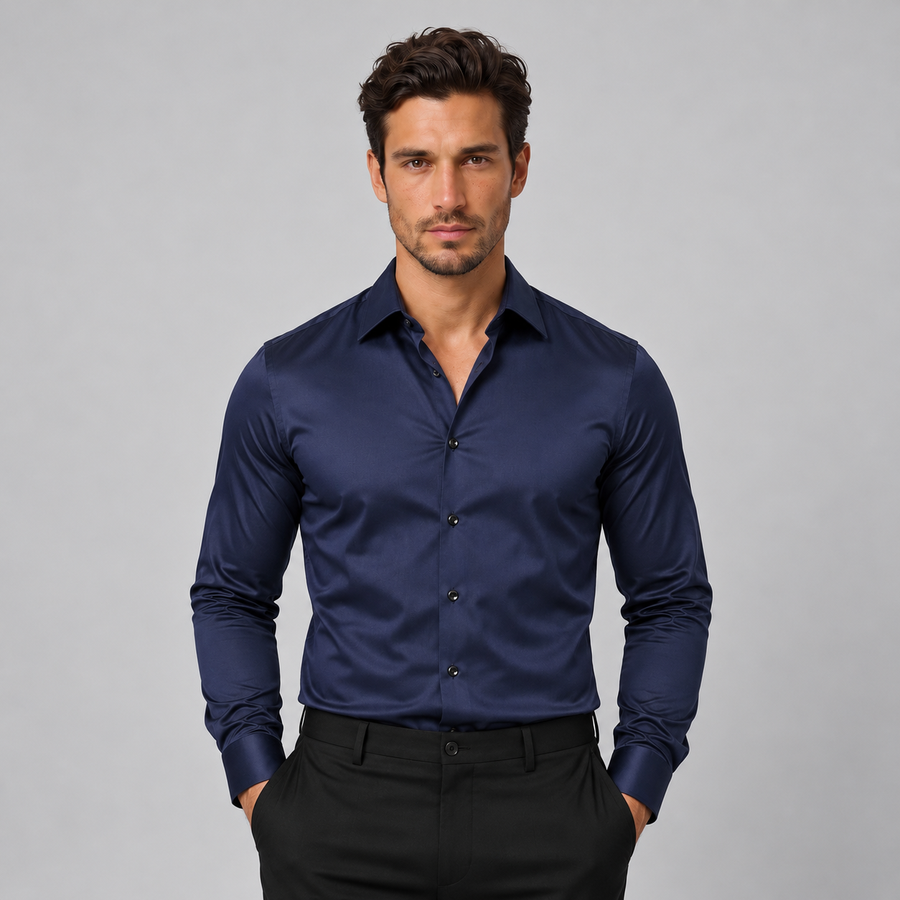 Camisa Hombre Slim Fit Elástica Acabado Satinado