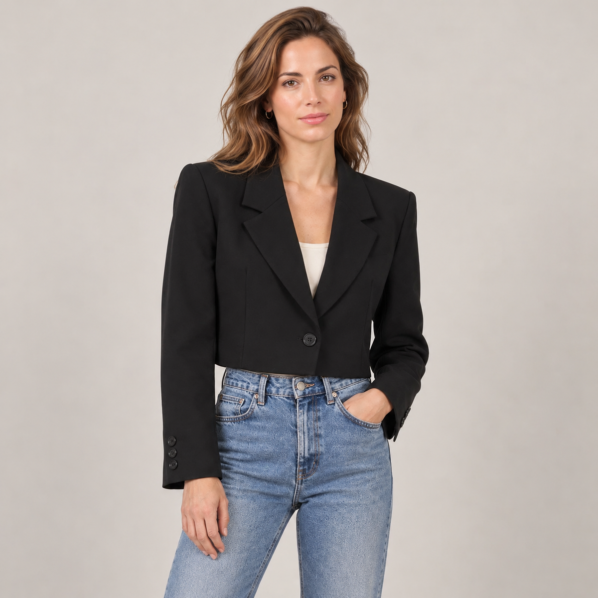 Blazer Corto Mujer de Solapa con Cierre de un Botón
