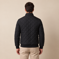 Men's Black Quilted Bomber Jacket - Padded Zip-Up