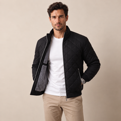Men's Black Quilted Bomber Jacket - Padded Zip-Up