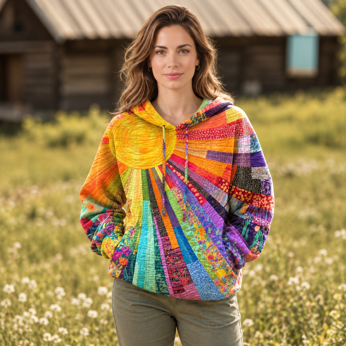 Sudadera Acolchada Mujer Estampado Floral con Capucha