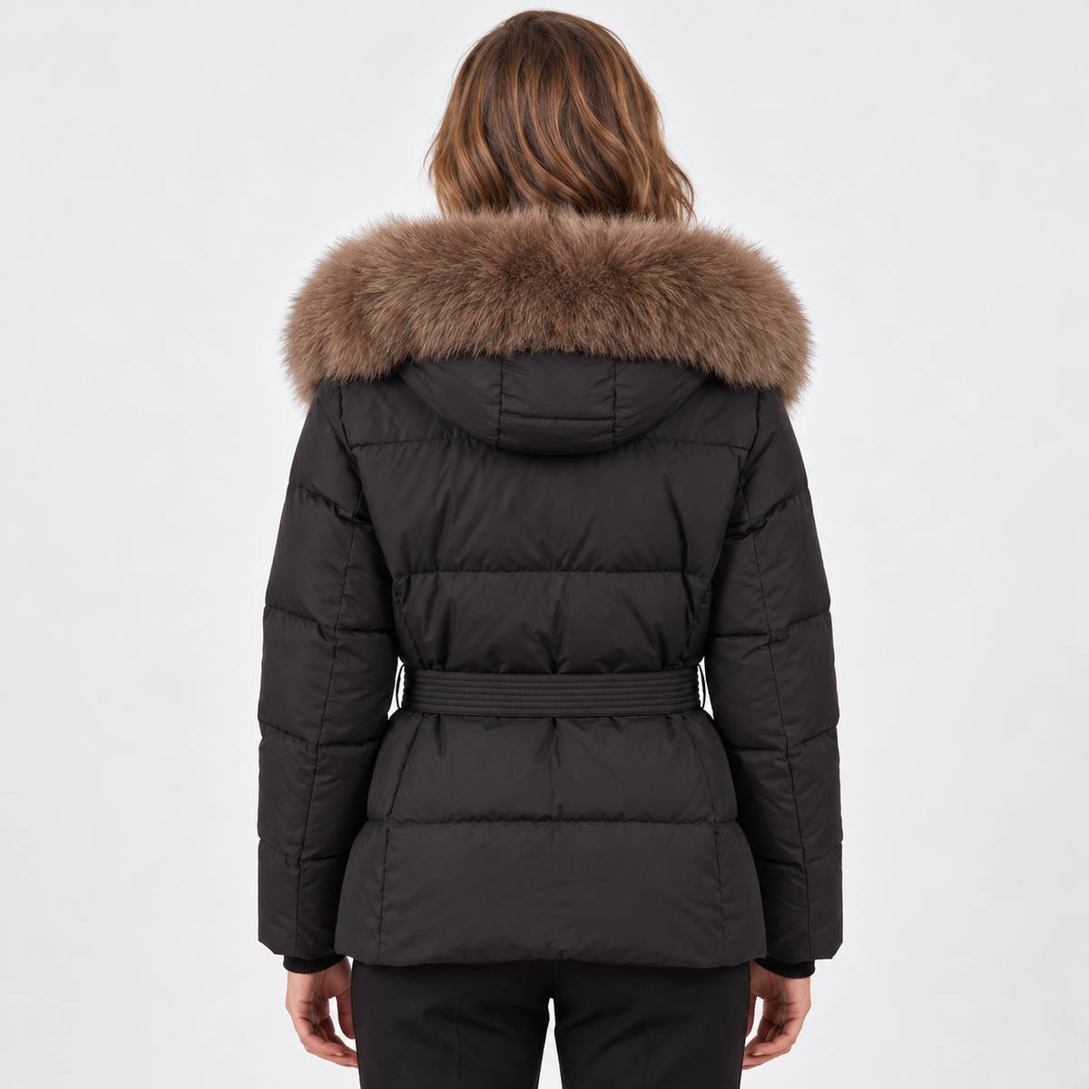 Women's Faux Leather Hooded Puffer Jacket - Quilted Winter Coat