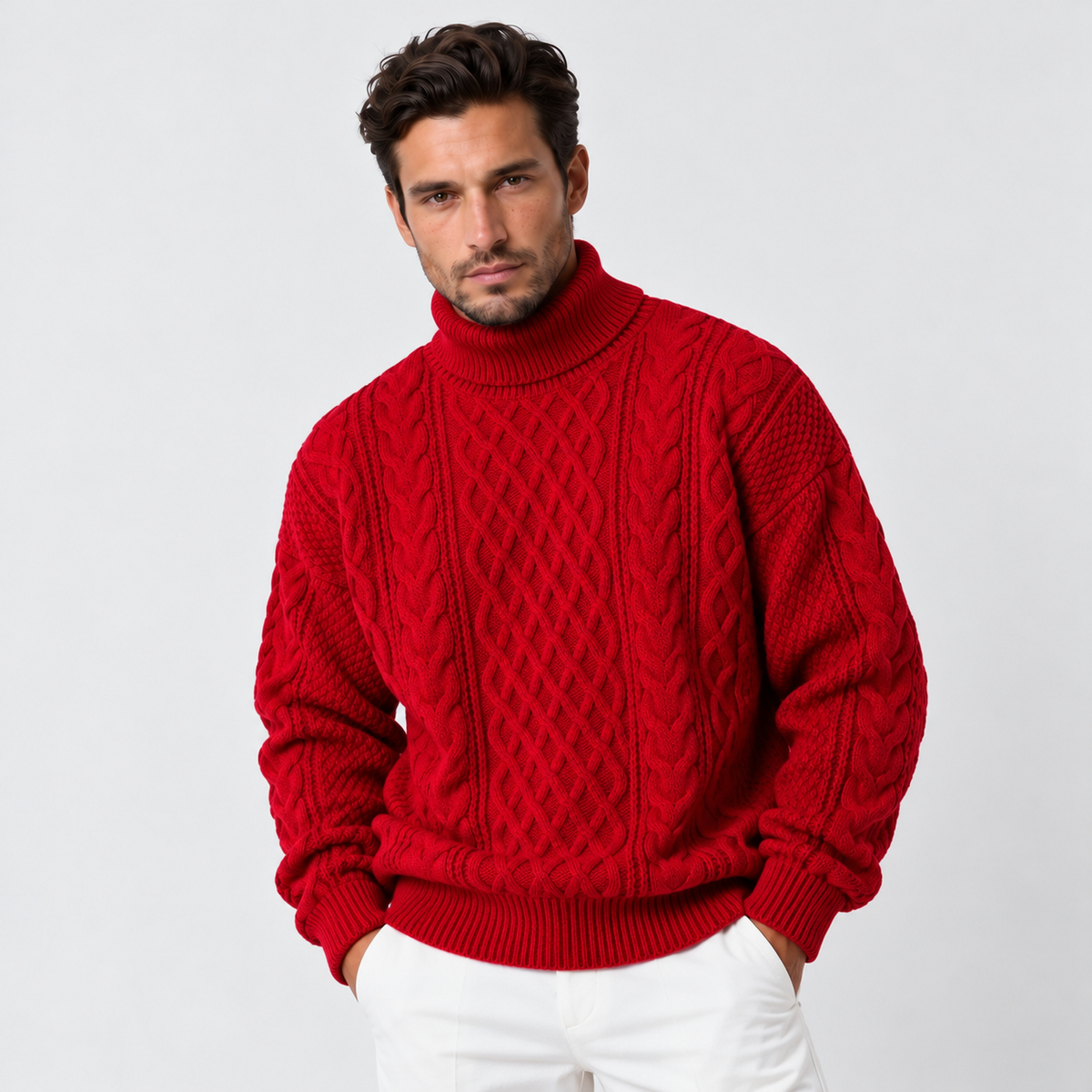 Men's Chunky Knit Jacquard Turtleneck Sweater