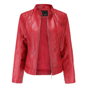 Chaqueta Biker Mujer Cropped en Polipiel con Cuello Alto