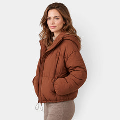 Chaqueta Acolchada Corta con Capucha y Bajo Ajustable