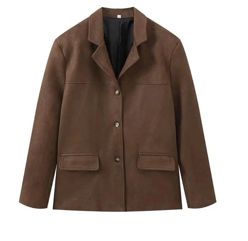 Blazer Mujer Efecto Ante con Bolsillos de Solapa