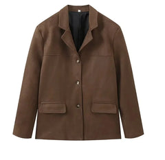 Blazer Mujer Efecto Ante con Bolsillos de Solapa