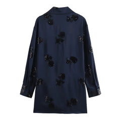 Women's Navy Blue Sequin Blazer and Pants Suit Set